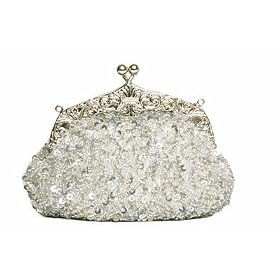 Silver coloured beaded and sequinned evening handbag