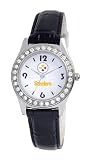 NFL Women's ST20017 Pittsburgh Steelers Game Day Dazzler Black Leather Watch