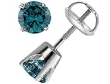 Blue Diamond Solitaire Stud Earrings 1 Carat (ctw) in White Gold with Screwback