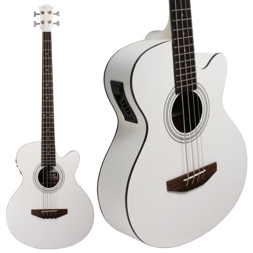 Lindo ACB Series Satin Spruce Top Electro Acoustic Bass Guitar with 4-Band EQ and Canvas Carry Case - White