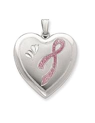 Genuine .925 Sterling Silver 24mm Enameled, D/C Pink Ribbon Heart Locket. 100% Satisfaction Guaranteed.