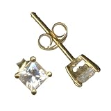 Gold Stud Earrings Clear Square - 6 mm