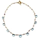 14K Gold Aquamarine, Pearl & Lavendar Chalcedony Briolette Necklace, MADE IN AMERICA