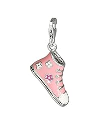 SilberDream Charm pink enameled shoe, Sneaker, 925 Sterling Silver Charms Pendant with Lobster Clasp for Charms Bracelet, Necklace or Earring FC651