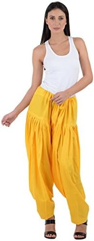 Numbrave Women's Cotton Full Patiala Salwar Free Size Yellow