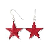 925 Silver & Red Coral Star Earrings