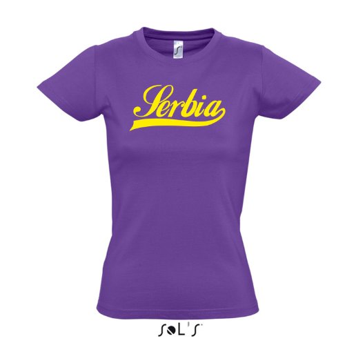 Damen T-Shirt – Serbia Oldschool Serbien LÄNDERSHIRT EM / WM FAN Trikot S-XXL , Light purple – gelb , M