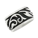 Men's Stainless Steel Engraved Band with Black Plating Ring, Size 10