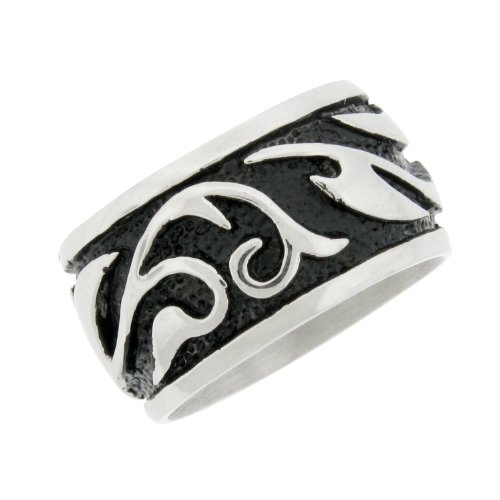 Mens Stainless Steel Engraved Band with Black Plating Ring, Size 11