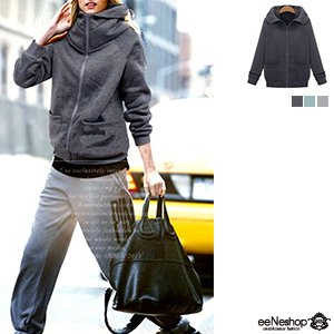 (イイネショップ) eeNeshop ハイ ネック スウェット フード ブルゾン