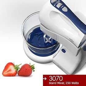 Miallegro 3070 Two-in-One: Stand Mixer & Hand Mixer, 250 Watts, Glass Bowl, 5 Speeds plus Turbo