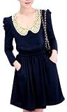 Allegra K Ladies Sequin Peter Pan Collar Pocket Mini Dress Dark Blue XS