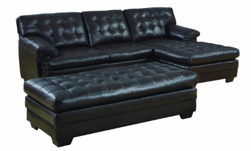 Homelegance 9739 Channel-Tufted 2-Piece Sectional Sofa Set, Dark Brown with Bonded Leather On Sale