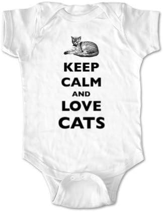 Keep Calm and Love Cats baby one piece bodysuit (6 Months, White)