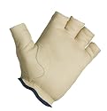 Decade 49703 Leather Anti-Vibration Half-Finger Right Hand Premium Sport Cuff Glove with Gfom, Buff, Large