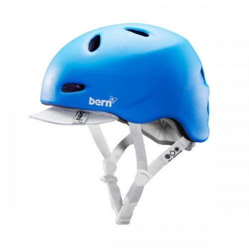 BERN Berkeley Summer Matte Helmet with Visor (Cyan, Medium) On Sale