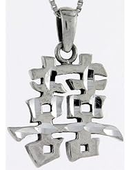 Sterling Silver Chinese Character for MARRIAGE/DOUBLE HAPPINESS Pendant, 1 1/16 inch tall