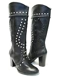 Black Studded Sexy Cowgirl Western Knee Boots