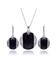 Nickel Free Sterling Silver Pendant & Earring Sets Disc Dark Gray CZ Set
