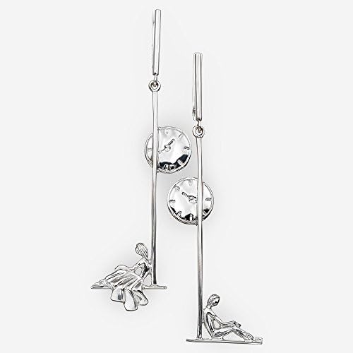 Sterling silver 925 long drop earrings featuring an image of a girl and a boy sitting under the street clock