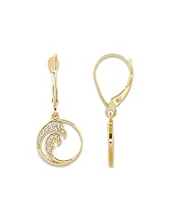 Wave Earrings with Diamonds in 14K Yellow Gold - 12mm