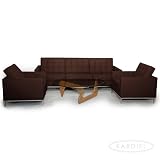 Kardiel Florence Knoll Style Living Room Set, Sofa & 2 Chairs, Espresso Genuine Leather