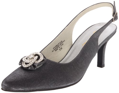 Annie Shoes Women's Betsy Slingback Pump,Pewter Satin,8.5 M US