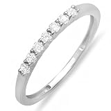 14K White Gold Round 7 Stone Diamond Anniversary Ring Wedding Matching Band 1/4 CT (0.25 cttw, H-I Color, I1-I2 Clarity)