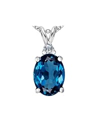 Original Star K (tm) Large 14x10mm Oval Simulated Blue Topaz Pendant in 925 Sterling Silver