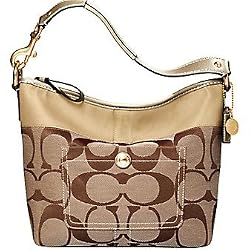 AUTHENTIC COACH SIGNATURE STRIPE MEDIUM SHOULDER BAG 11957 (Khaki/Camel)