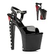7 1/2 Inch High Platform Zipper Detail Gothic Shoes High Heel Sandals Ankle Strap Black