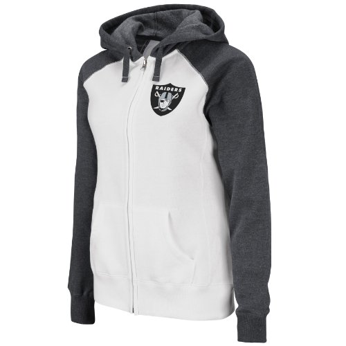 NFL Women's Oakland Raiders Sport Princess Long Sleeve Raglan Full-Zip Fleece Hoodie (White/Charcoal Heather, Medium)