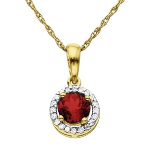 10k Yellow Gold Round Ruby Diamond-Framed Pendant, 18 by Amazon.com Collection