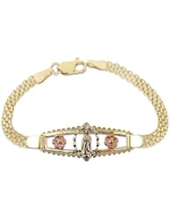 14k Tricolor Gold, Virgin Mary Guadalupe Kids Childrens Bracelet 12mm wide