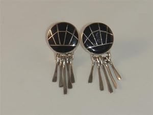 Inlaid Jet Sterling Silver Post Earrings - ER-0073