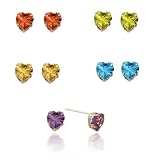 10k Yellow Gold 5 Piece Individually Boxed 5mm Heart Shaped Citrine, Blue Topaz, Garnet, Peridot...