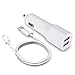 Samsung Galaxy S6 Charger, Elka 3.1A 2-Ports USB Car Charger with 3 Feet Micro USB Charging Cable - White