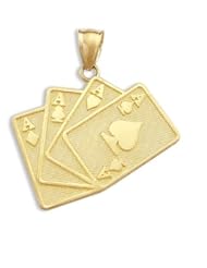 Cards Poker 4 Four Aces Pendant 14k Yellow Gold Charm