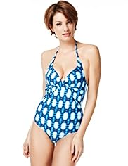 Halterneck Spotted Tie Dye Ruched Swimsuit