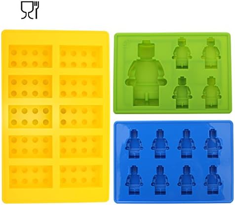 ebtintin 3 Pack Silicone Ice Cube Tray Molds with Lego Toy Blocks Figures 3 Colors