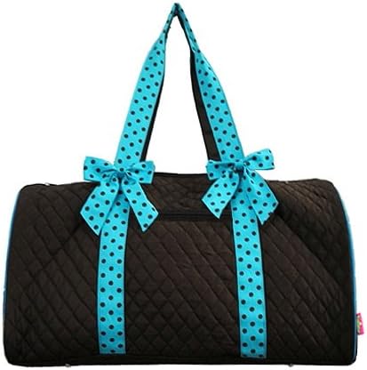 Quilted Solid Print Large Duffle Bag with Polka Dot Ribbon-br/tq