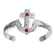 Sterling Silver Fashion Toe Ring - Anchor with Clear and Ruby CZ - 2mm Band Width
