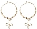 18k Gold Overlay Sterling Silver 22mm Beaded Hoop Earrings w/ Cross Drop
