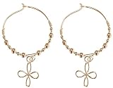 18k Gold Overlay Sterling Silver 22mm Beaded Hoop Earrings w/ Cross Drop