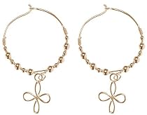18k Gold Overlay Sterling Silver 22mm Beaded Hoop Earrings w/ Cross Drop