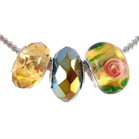 Pandora Style Charm Bead Set (Z215) Murano Style and Faceted Glass (Fits Troll too) ~ Metallic Gold
