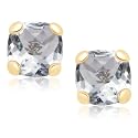 10k Yellow Gold Checker Board Cushion Cut Aquamarine Stud Earrings