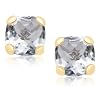 10k Yellow Gold Checker Board Cushion Cut Aquamarine Stud Earrings