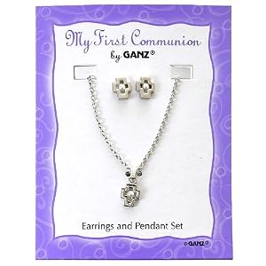 Ganz First Communion Pearl Earring Necklace Set *White or Yellow*
