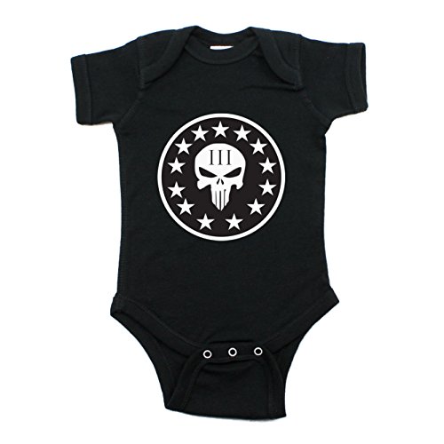 Three Percenter Punisher Skull Baby One Piece Short Sleeve Bodysuit 3M, Black